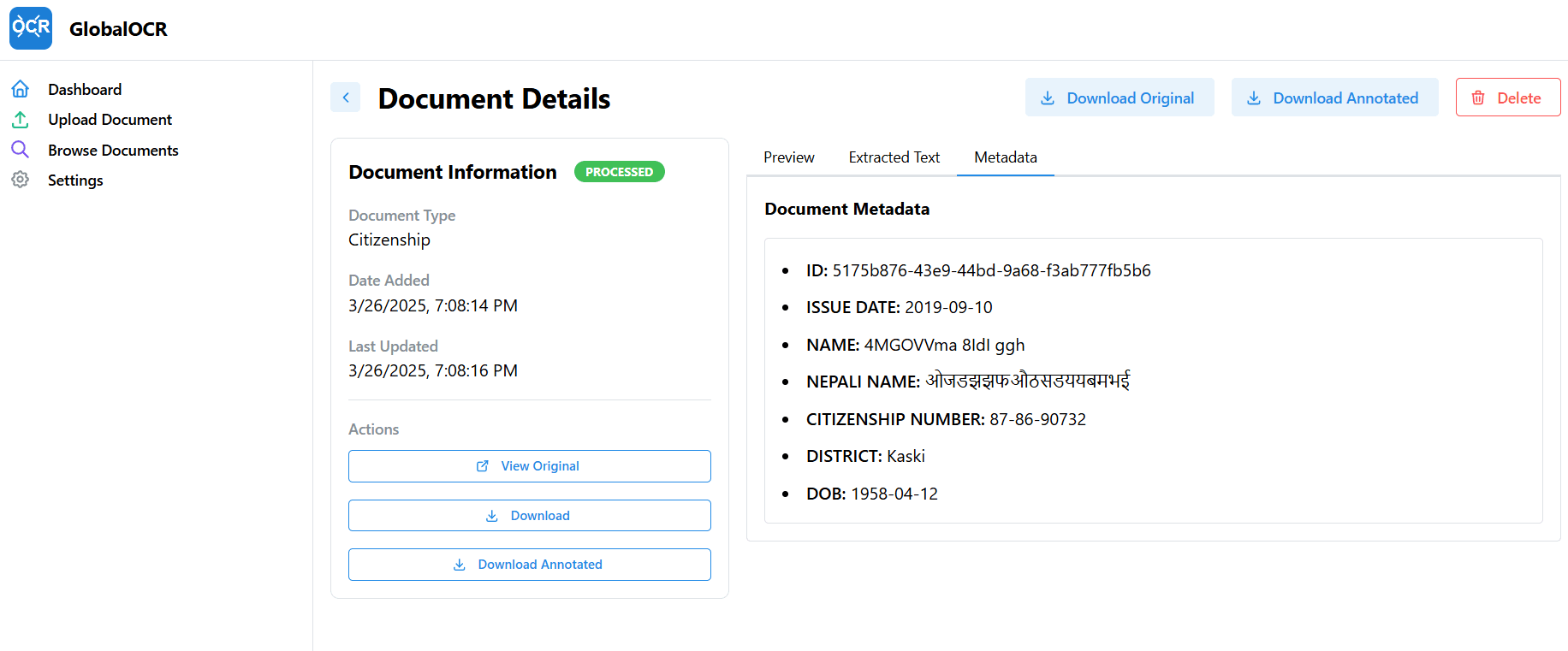 globalOCR, Document Classification & Text Extraction