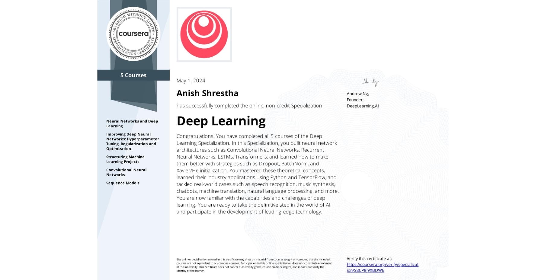 Deep Learning by DeepLearning.AI